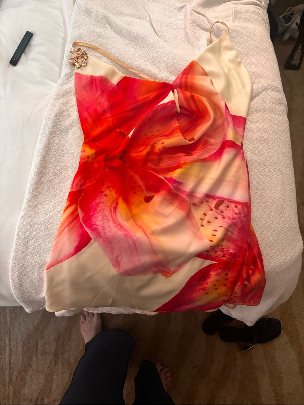 Peppermayo Cream Mini Dress with Red & Pink Floral Print